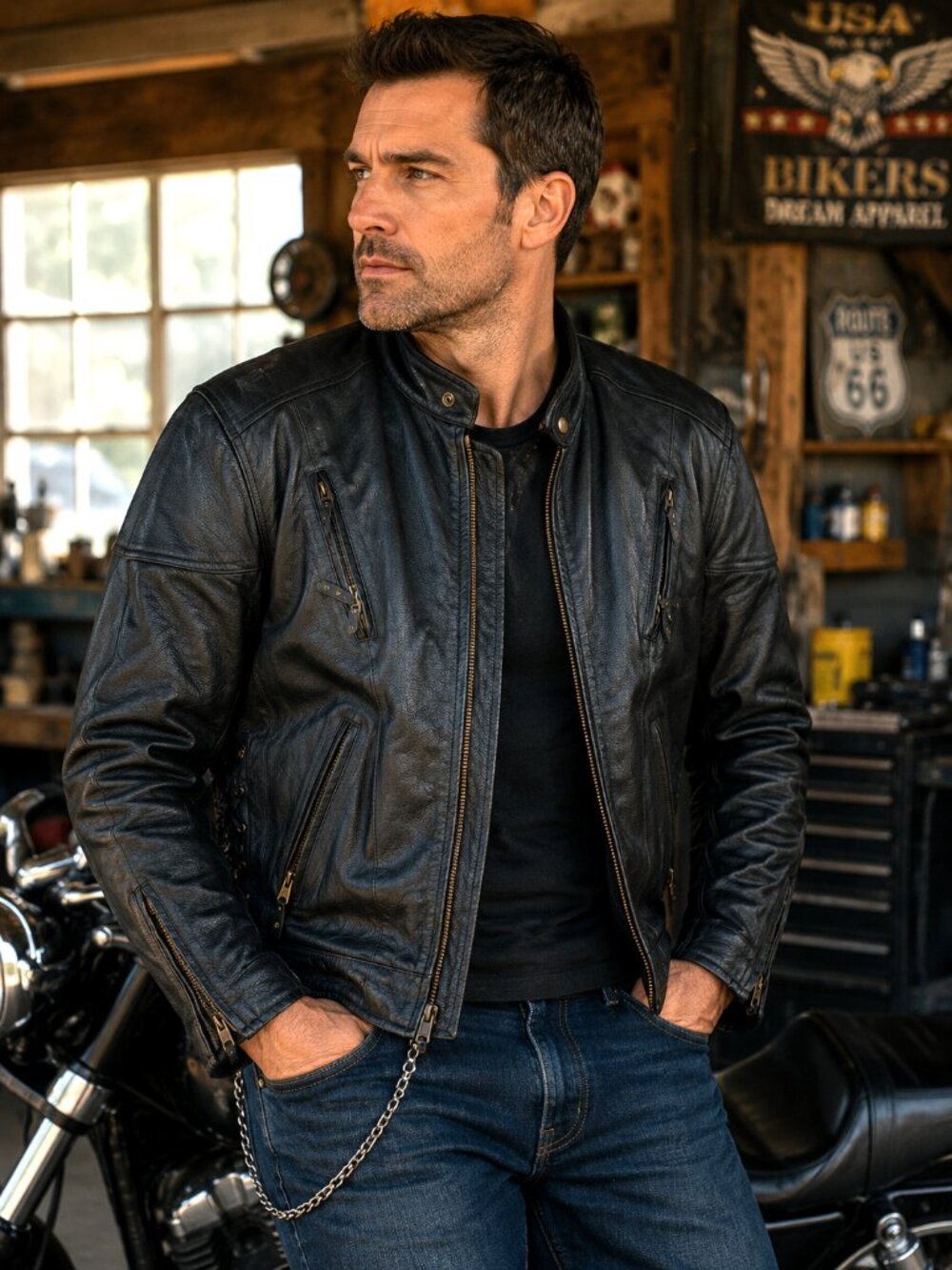 Bikers Dream Apparel Men Leather Motorcycle Jacket Black 42 L Thinsulate Cruiser